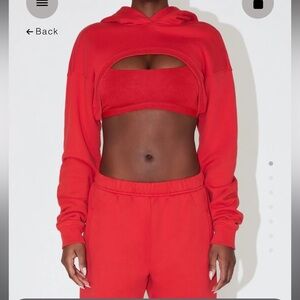 Red Fleece Super Cropped Hoodie